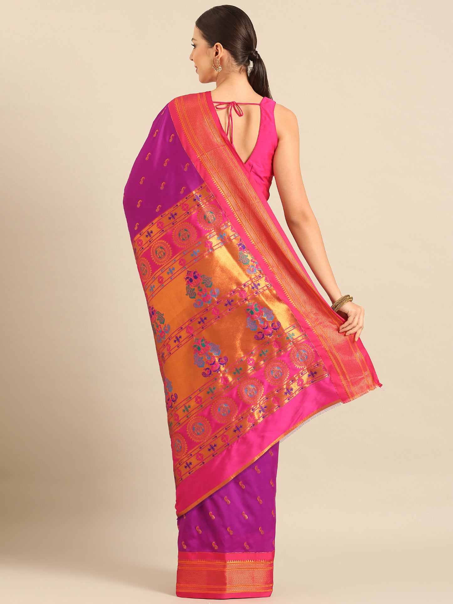 Myra Purple & Pink Soft Silk Fancy Pallu Kadiyal Paithani Saree