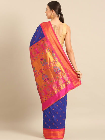 Myra Royal Blue & Pink Soft Silk Fancy Pallu Kadiyal Paithani Saree