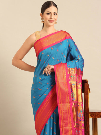 Myra Firozi & Pink Soft Silk Kadiyal Maharani Paithani Saree