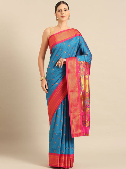 Myra Firozi & Pink Soft Silk Kadiyal Maharani Paithani Saree