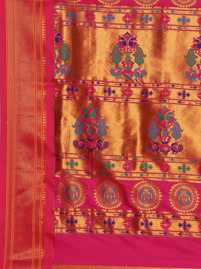 Myra Firozi & Pink Soft Silk Kadiyal Maharani Paithani Saree