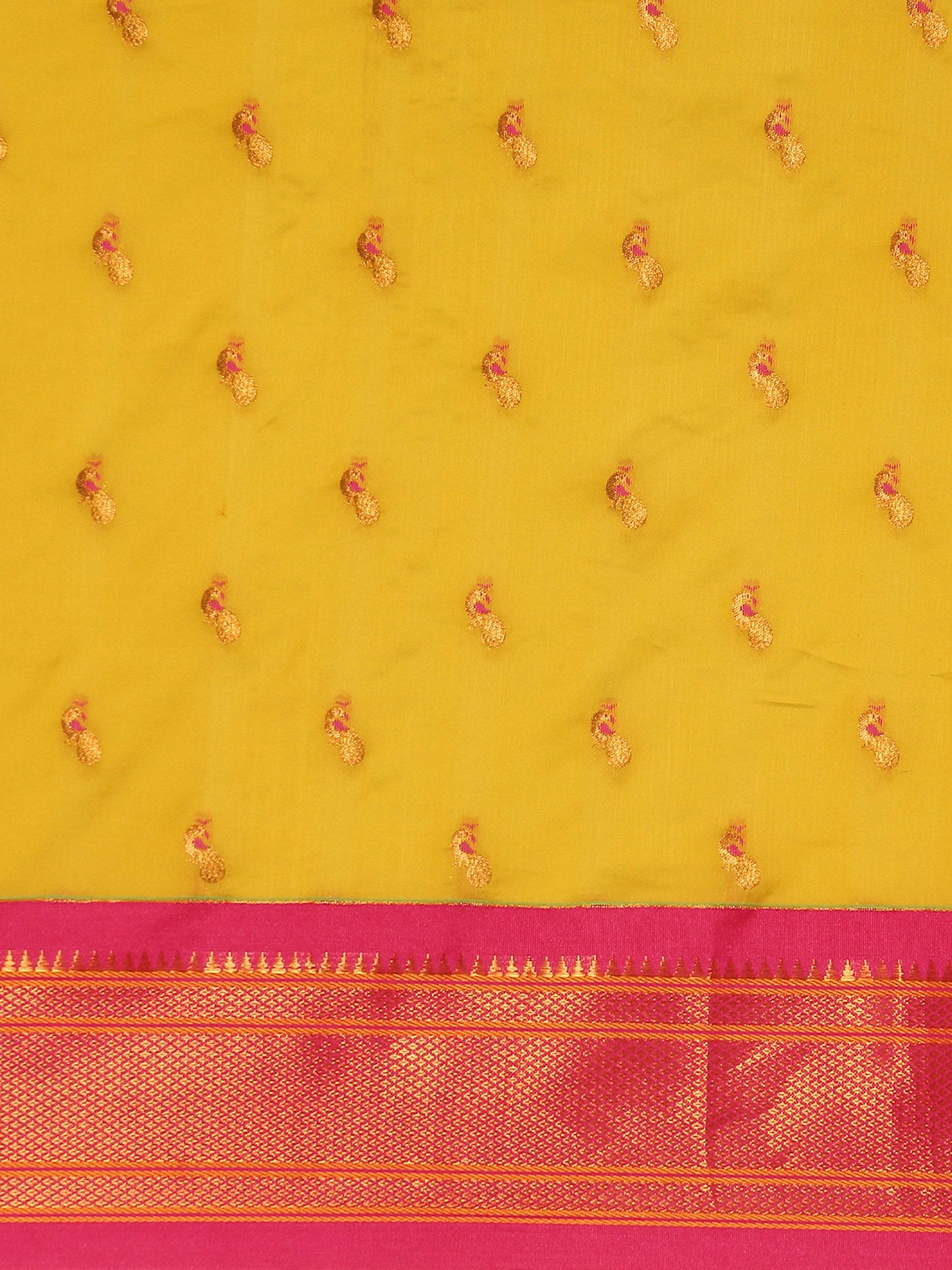 Myra Mustard & Pink Soft Silk Kadiyal Maharani Paithani Saree