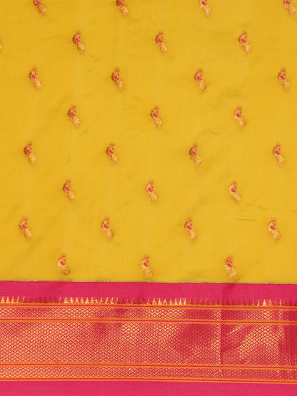 Myra Mustard & Pink Soft Silk Kadiyal Maharani Paithani Saree