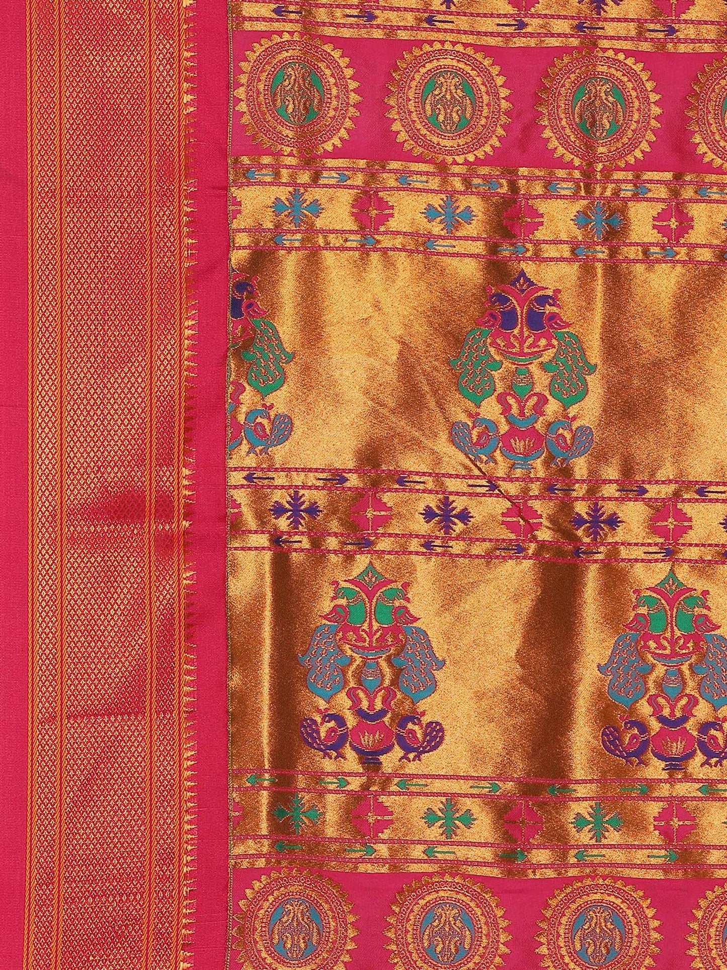 Myra Mustard & Pink Soft Silk Kadiyal Maharani Paithani Saree