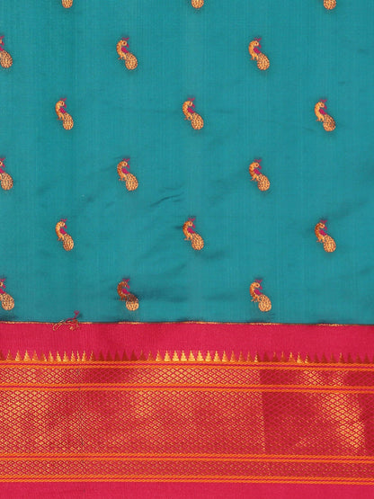 Myra Rama & Pink Soft Silk Kadiyal Maharani Paithani Saree