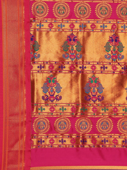 Myra Rama & Pink Soft Silk Kadiyal Maharani Paithani Saree