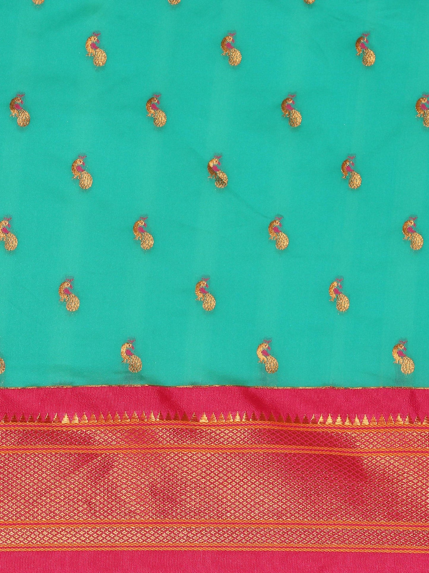 Myra Sea Green & Pink Soft Silk Kadiyal Maharani Paithani Saree