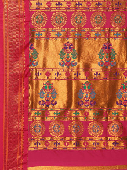 Myra Sea Green & Pink Soft Silk Kadiyal Maharani Paithani Saree