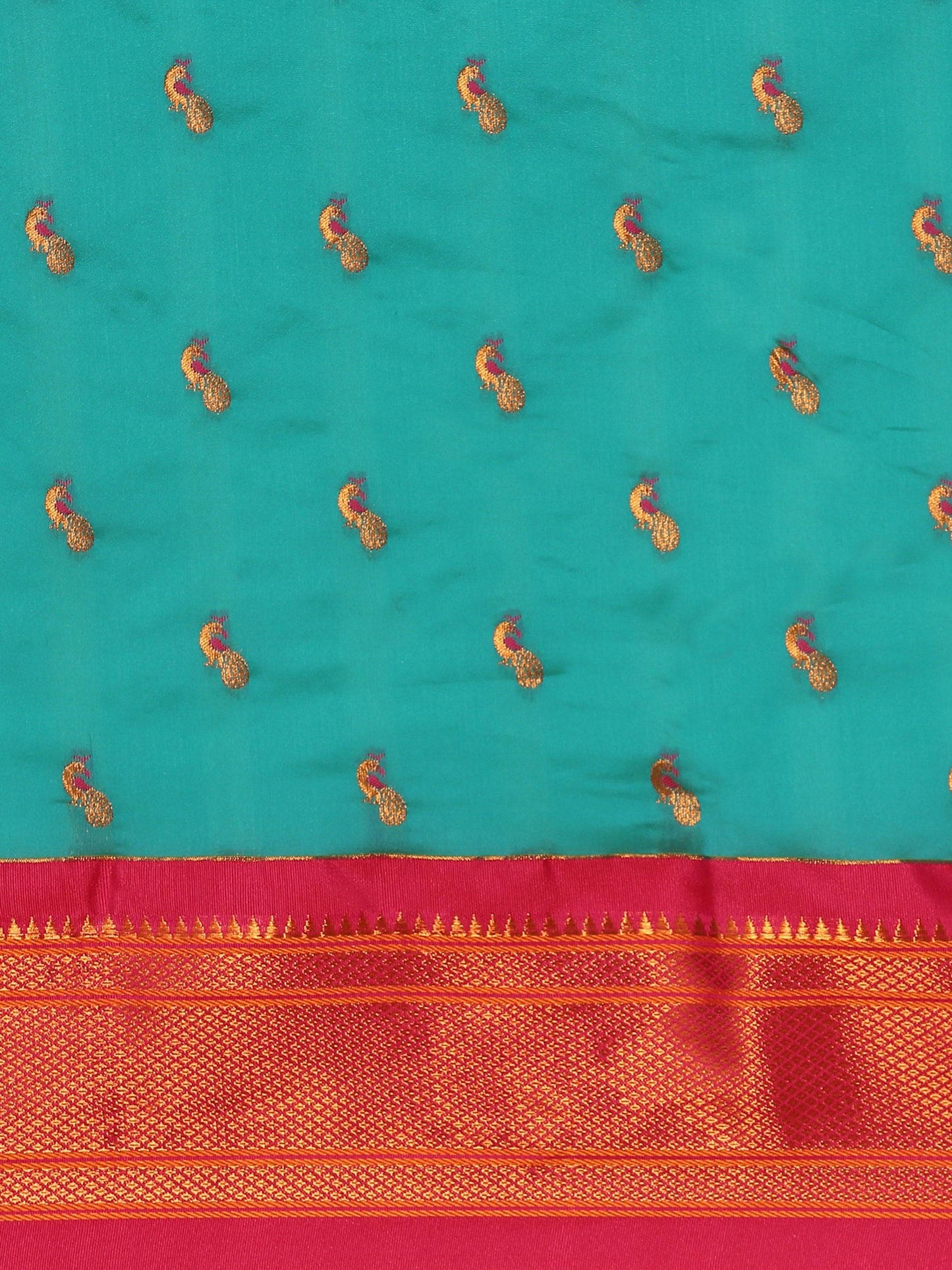 Myra Chintamani Blue & Pink Soft Silk Kadiyal Maharani Paithani Saree