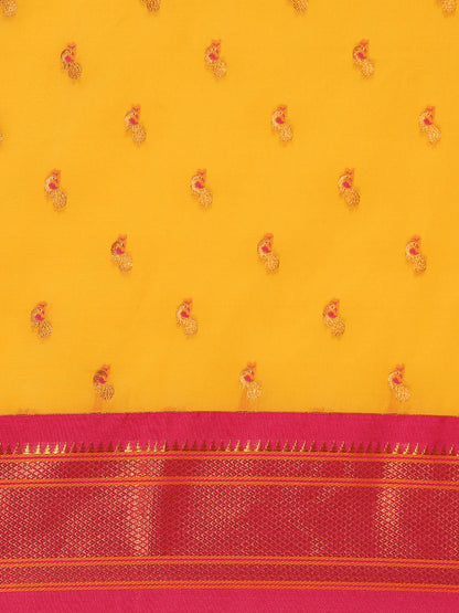 Myra Haldi & Pink Soft Silk Fancy Pallu Kadiyal Paithani Saree