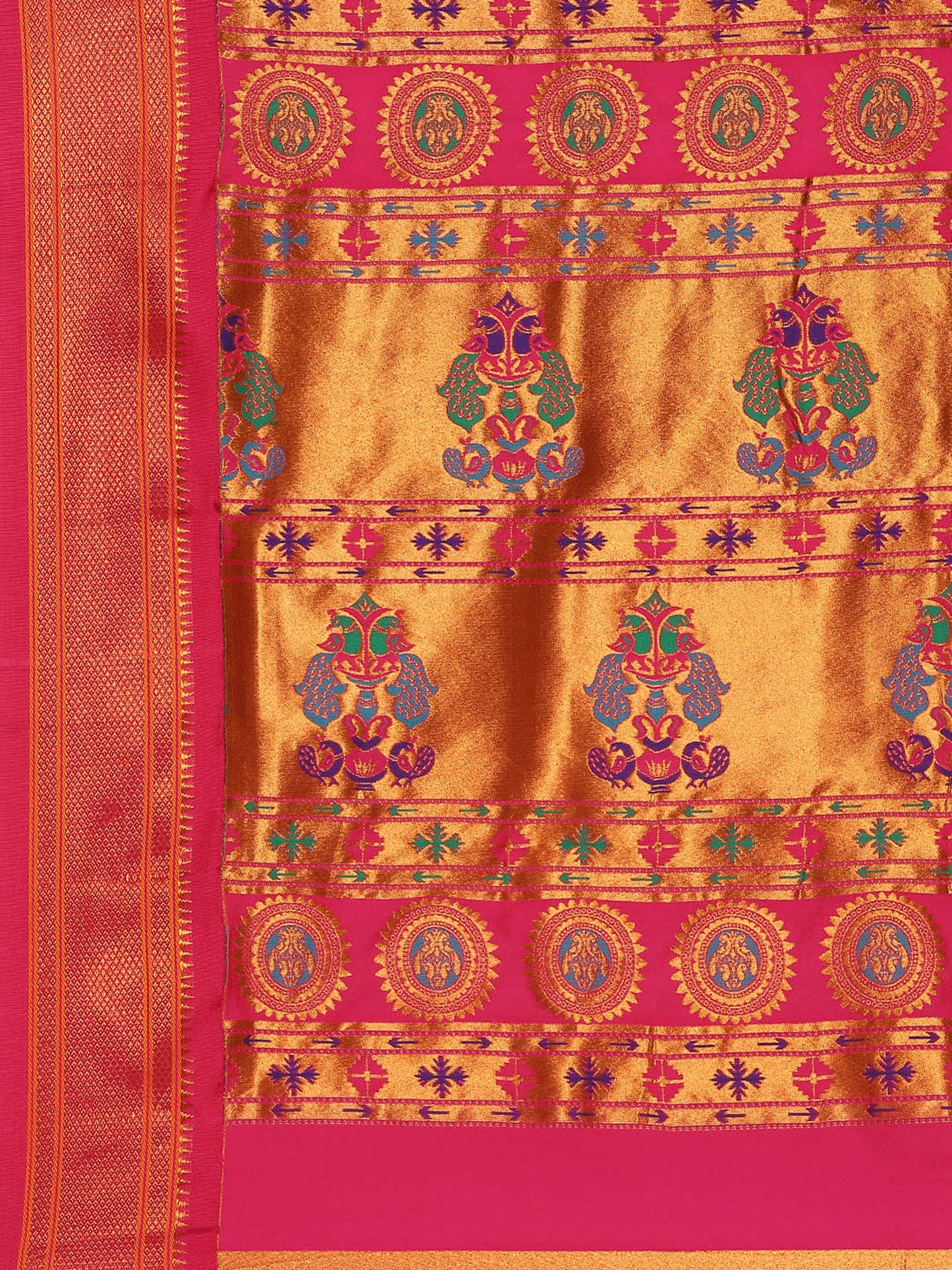 Myra Haldi & Pink Soft Silk Fancy Pallu Kadiyal Paithani Saree