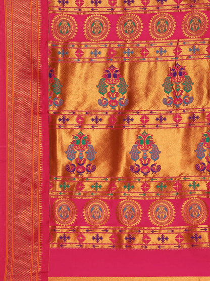 Myra Haldi & Pink Soft Silk Fancy Pallu Kadiyal Paithani Saree