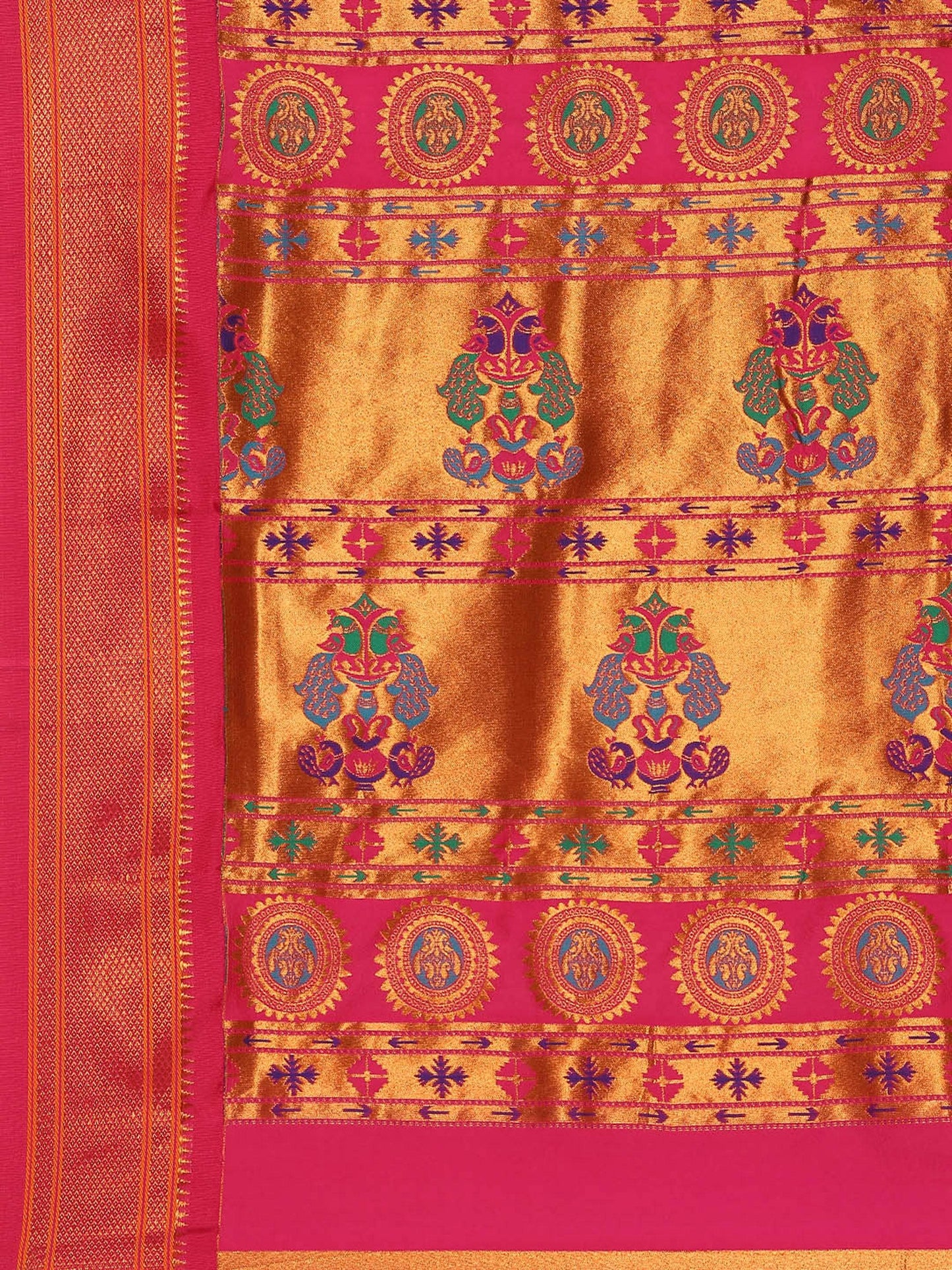 Myra Haldi & Pink Soft Silk Kadiyal Maharani Paithani Saree