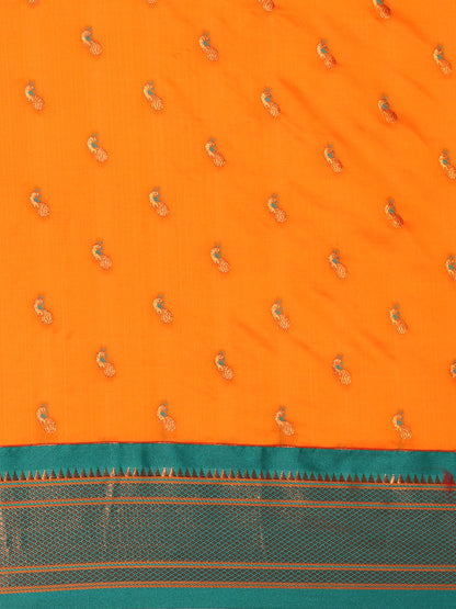 Myra Orange & Rama Soft Silk Fancy Pallu Kadiyal Paithani Saree