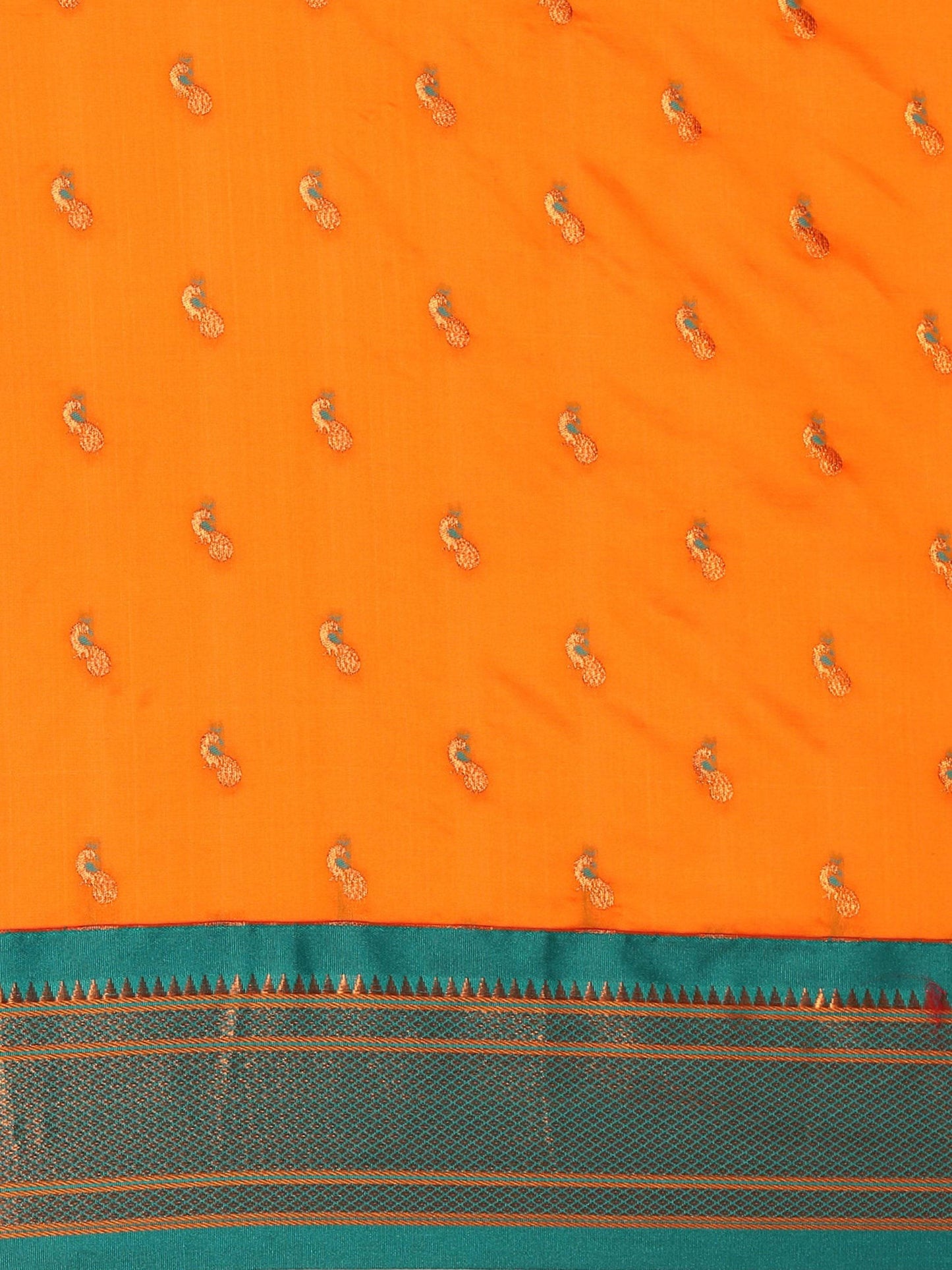 Myra Orange & Rama Soft Silk Kadiyal Maharani Paithani Saree