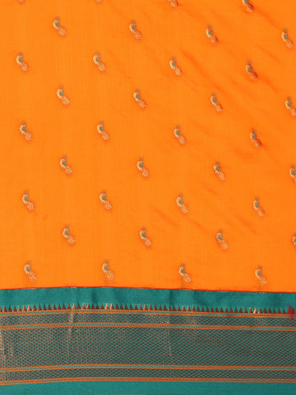 Myra Orange & Rama Soft Silk Kadiyal Maharani Paithani Saree