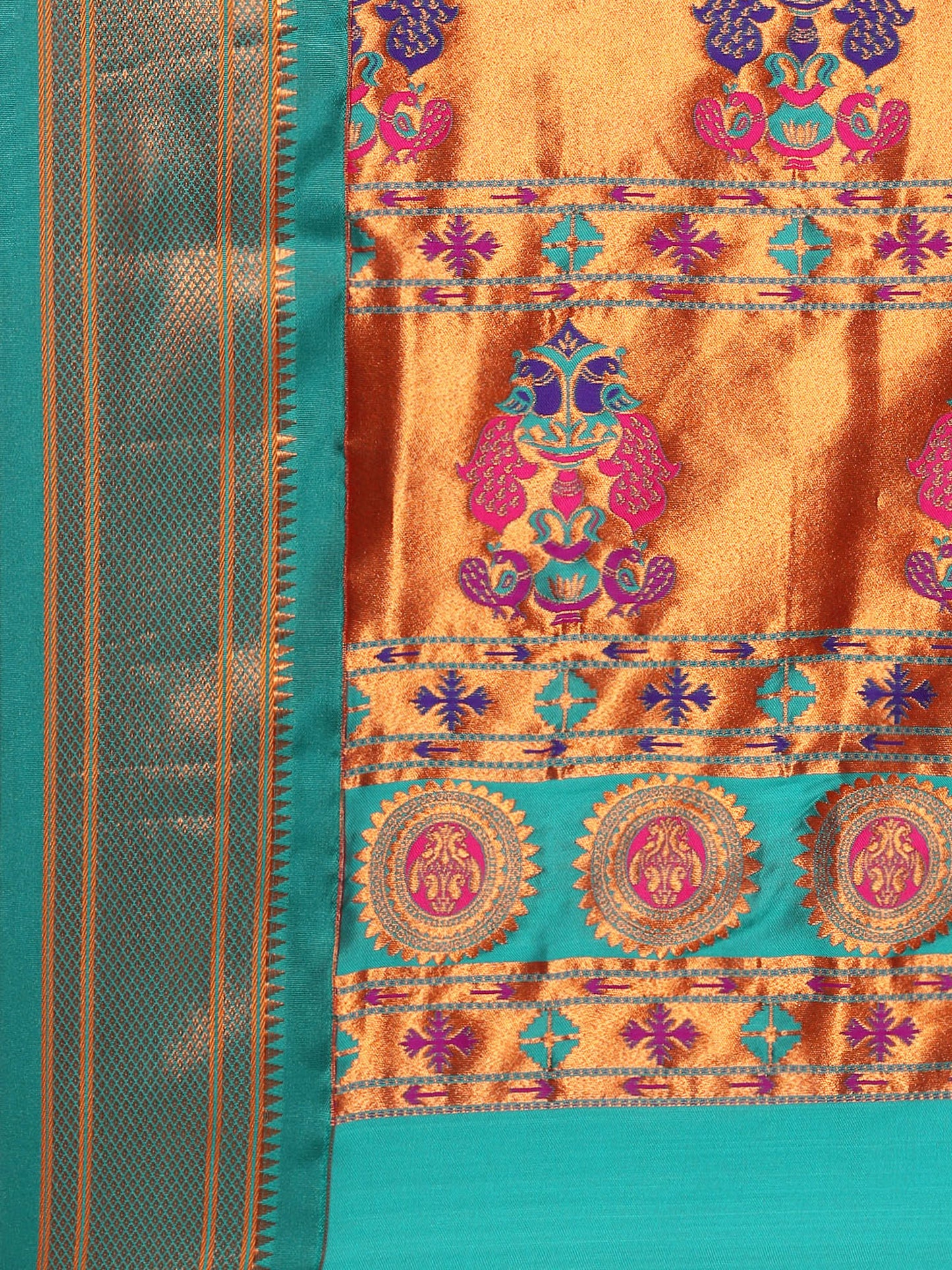 Myra Orange & Rama Soft Silk Fancy Pallu Kadiyal Paithani Saree