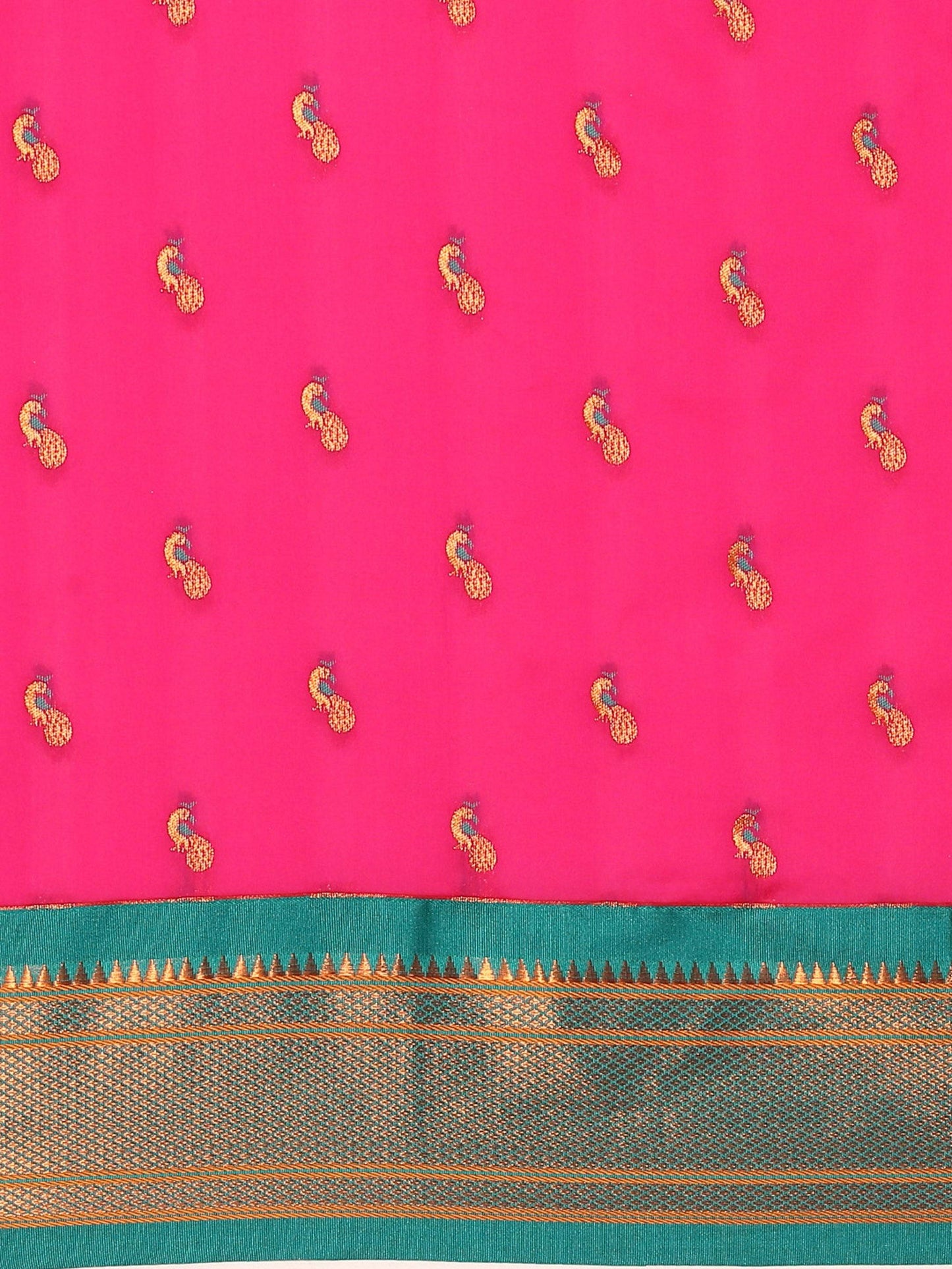 Myra Hot Pink & Rama Soft Silk Kadiyal Maharani Paithani Saree