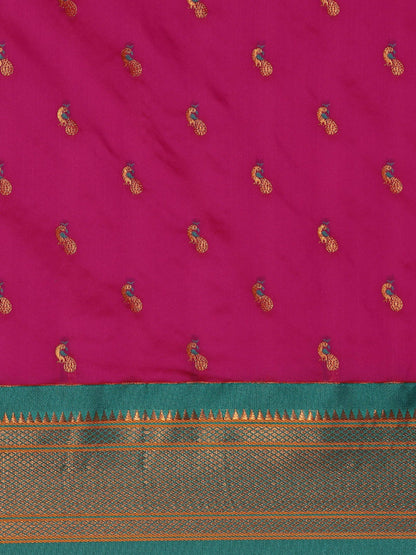 Myra Magenta & Rama Soft Silk Kadiyal Maharani Paithani Saree