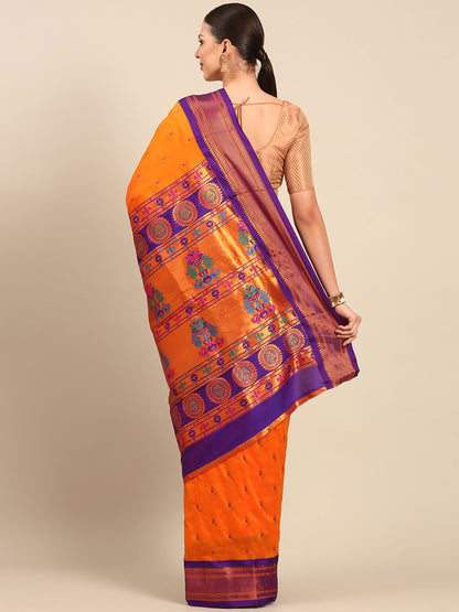 Myra Orange & Violet Soft Silk Fancy Pallu Kadiyal Paithani Saree