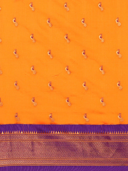 Myra Orange & Violet Soft Silk Fancy Pallu Kadiyal Paithani Saree