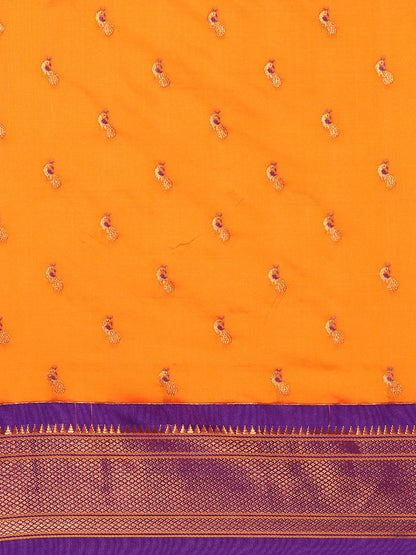 Myra Orange & Violet Soft Silk Kadiyal Maharani Paithani Saree