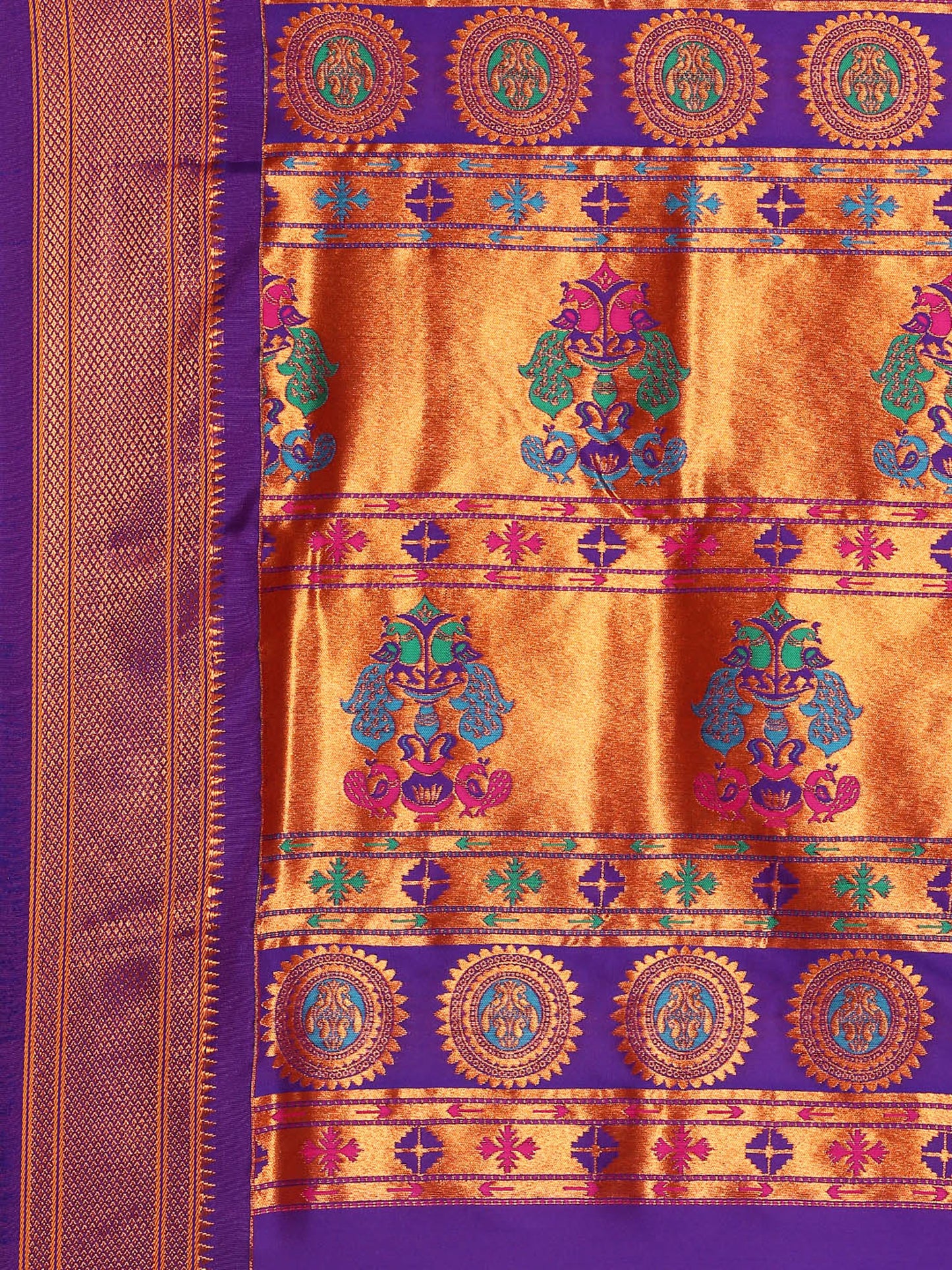 Myra Orange & Violet Soft Silk Fancy Pallu Kadiyal Paithani Saree