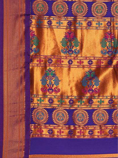 Myra Rama & Violet Soft Silk Kadiyal Maharani Paithani Saree