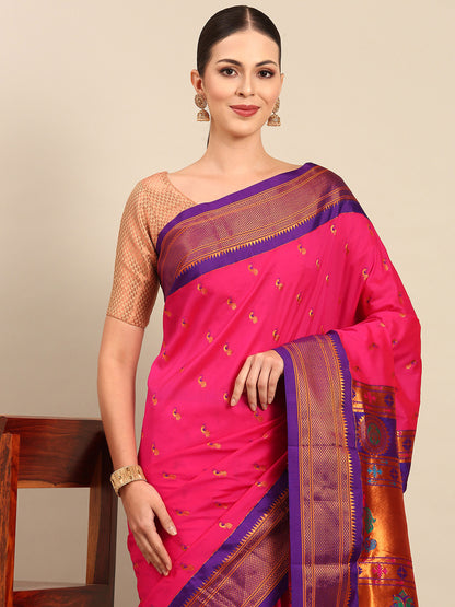 Myra Hot Pink & Violet Soft Silk Fancy Pallu Kadiyal Paithani Saree