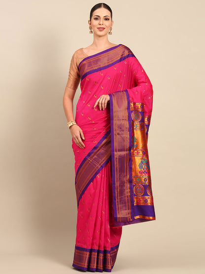 Myra Hot Pink & Violet Soft Silk Fancy Pallu Kadiyal Paithani Saree