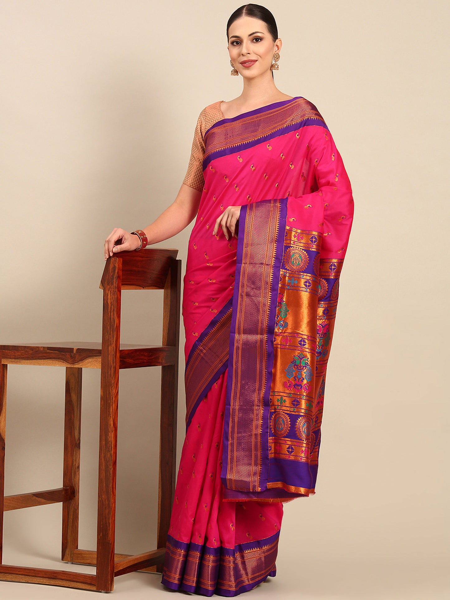 Myra Hot Pink & Violet Soft Silk Fancy Pallu Kadiyal Paithani Saree