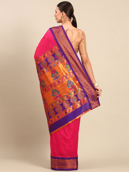 Myra Hot Pink & Violet Soft Silk Fancy Pallu Kadiyal Paithani Saree