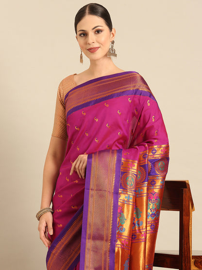 Myra Magenta & Violet Soft Silk Fancy Pallu Kadiyal Paithani Saree