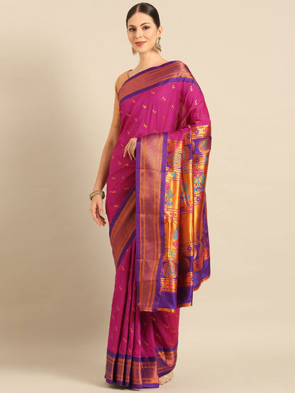 Myra Magenta & Violet Soft Silk Fancy Pallu Kadiyal Paithani Saree