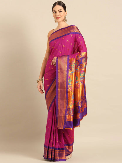 Myra Magenta & Violet Soft Silk Kadiyal Maharani Paithani Saree