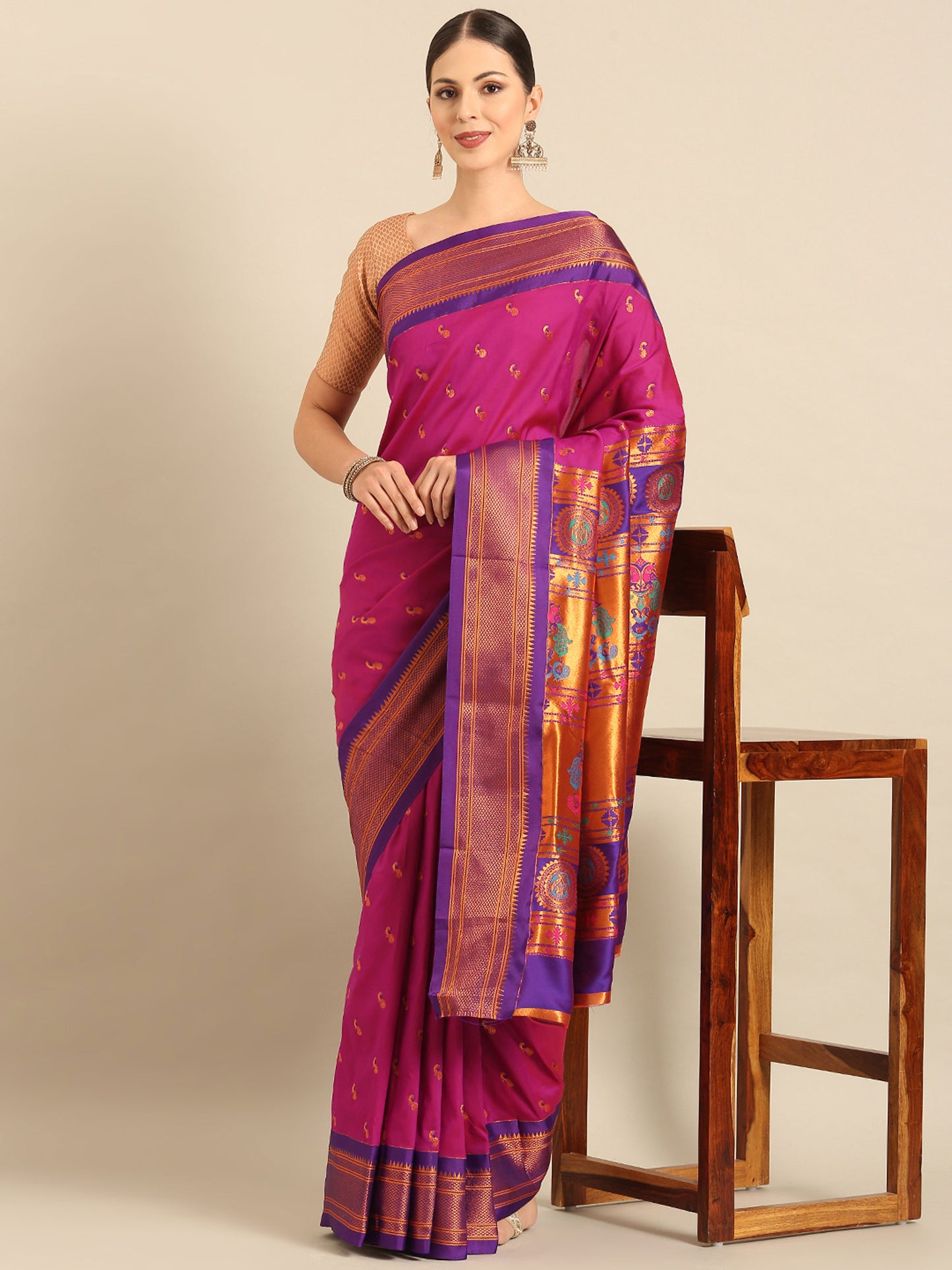 Myra Magenta & Violet Soft Silk Fancy Pallu Kadiyal Paithani Saree