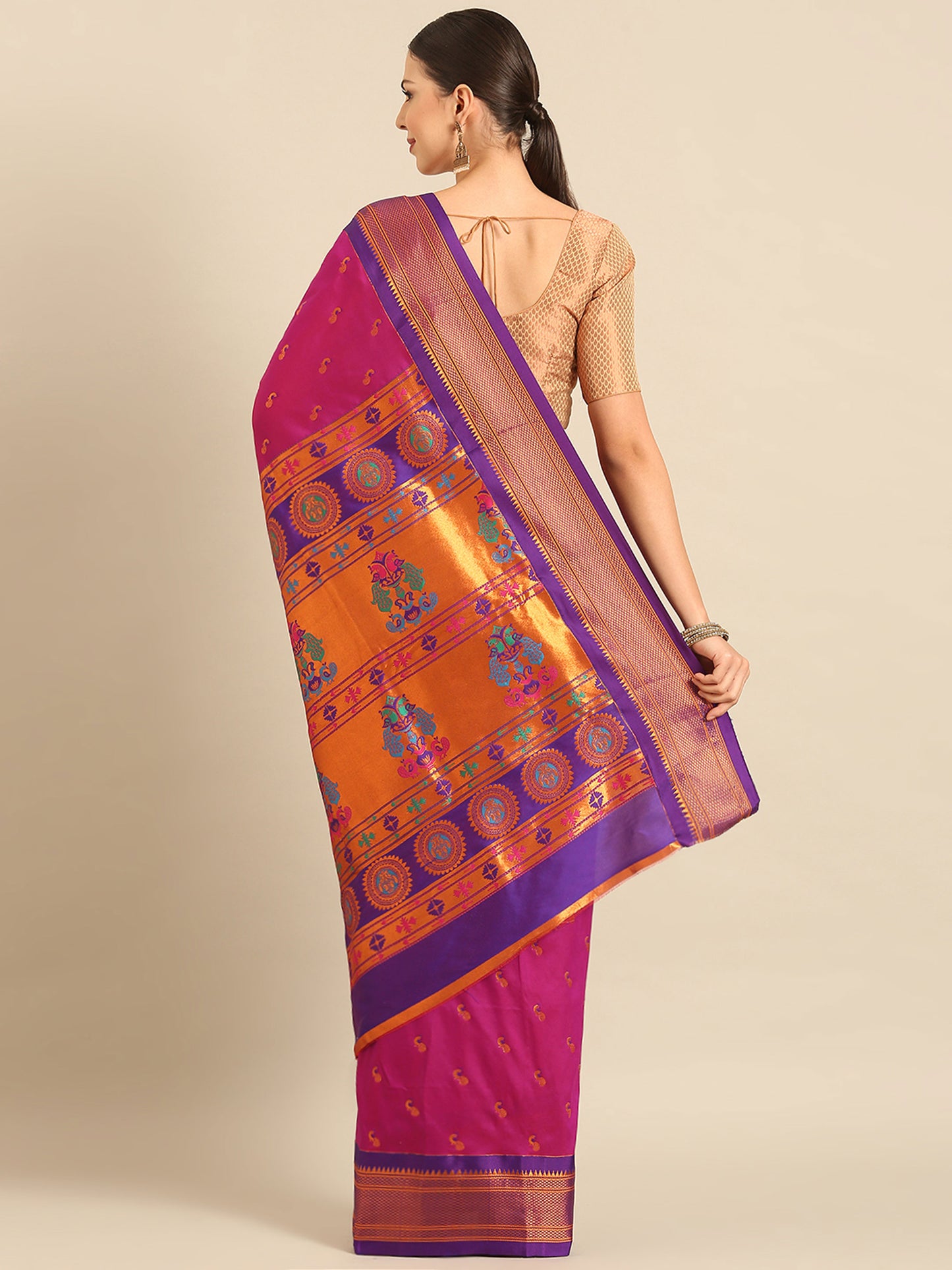 Myra Magenta & Violet Soft Silk Fancy Pallu Kadiyal Paithani Saree