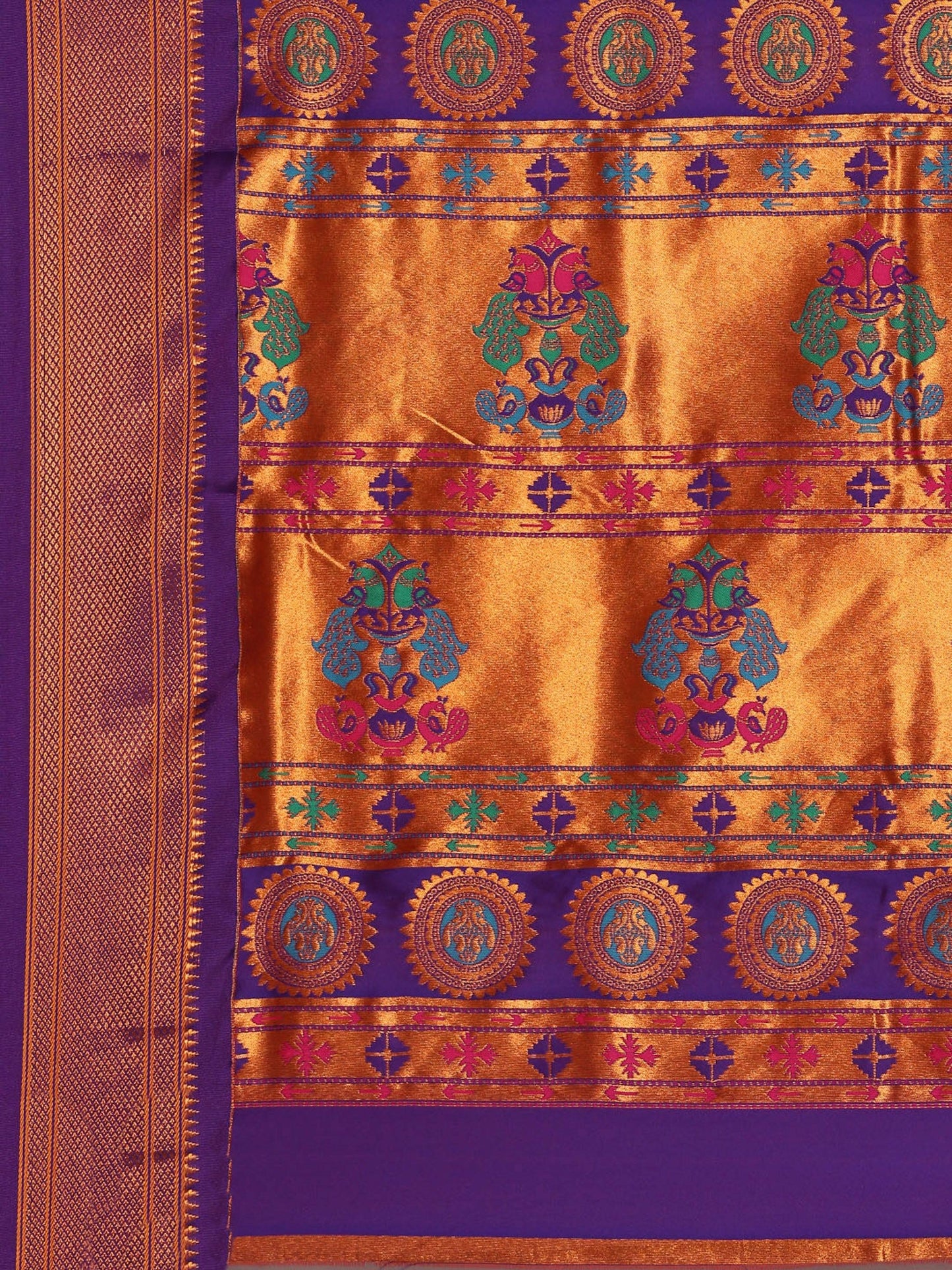 Myra Magenta & Violet Soft Silk Kadiyal Maharani Paithani Saree