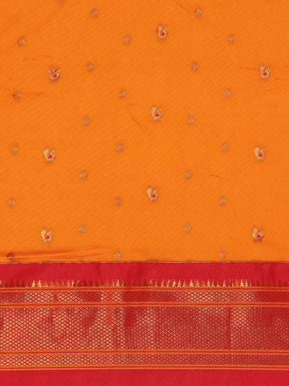 Mukta Orange & Red Soft Silk Kadiyal Maharani Paithani Saree