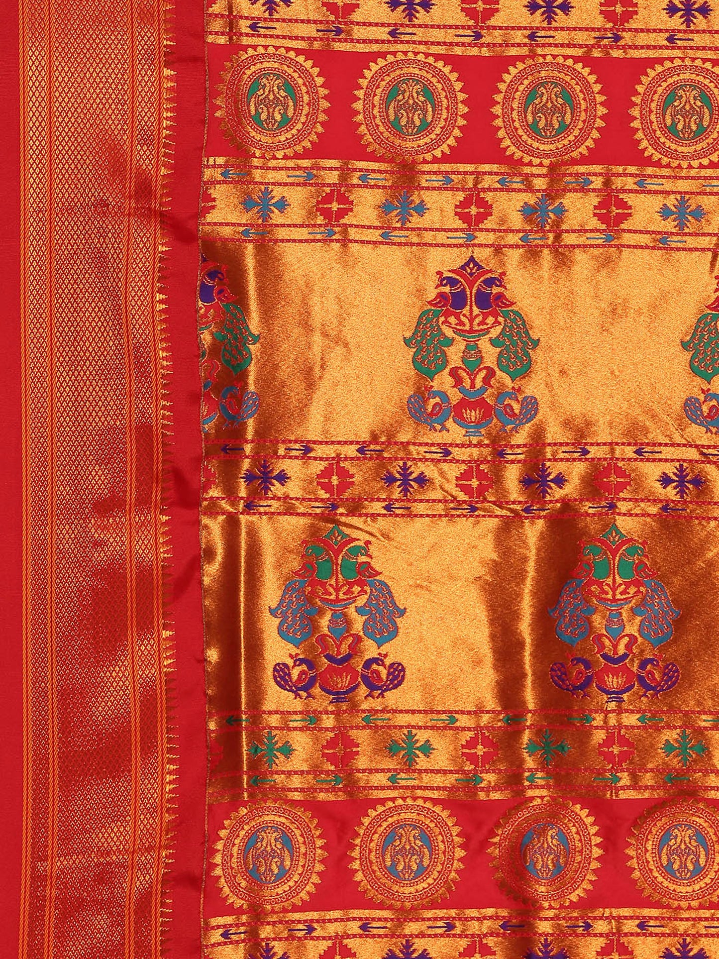 Mukta Orange & Red Soft Silk Kadiyal Maharani Paithani Saree