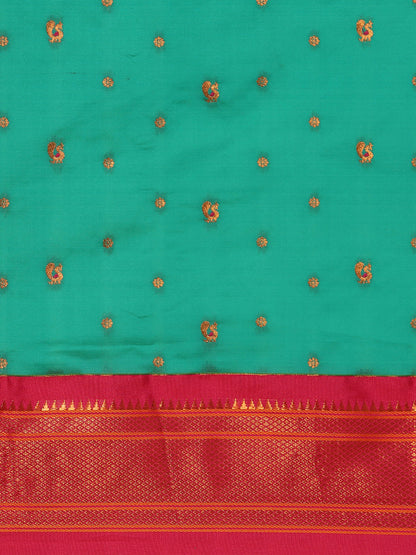 Mukta Sea Green & Pink Soft Silk Kadiyal Maharani Paithani Saree