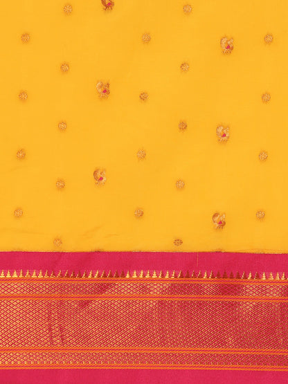 Mukta Haldi & Pink Soft Silk Kadiyal Maharani Paithani Saree