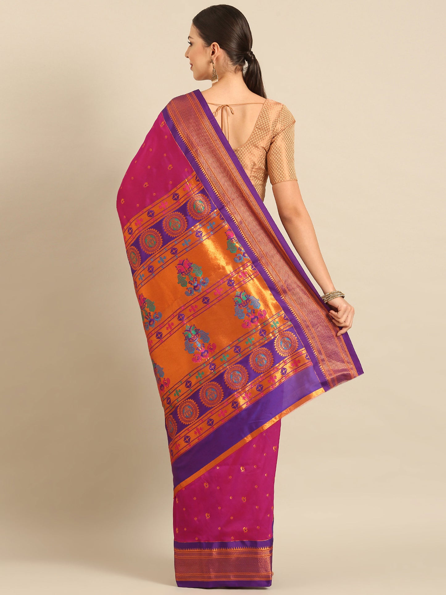 Mukta Magenta & Violet Soft Silk Kadiyal Maharani Paithani Saree