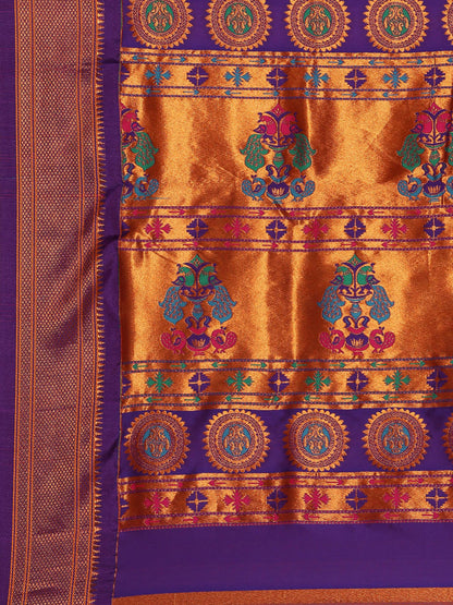 Mukta Magenta & Violet Soft Silk Kadiyal Maharani Paithani Saree