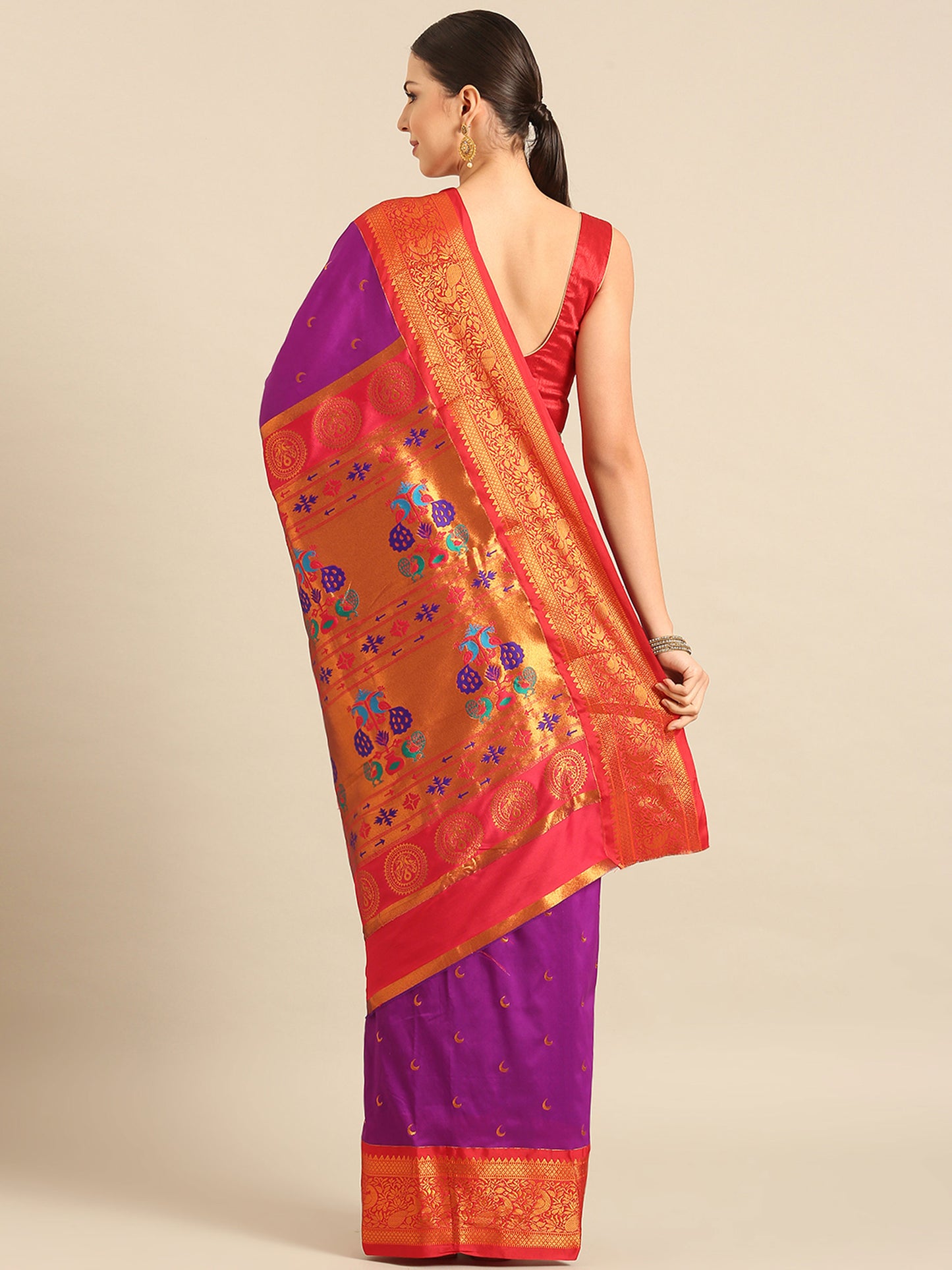 Chandani Purple & Red Soft Silk Chandrakor Paithani Saree