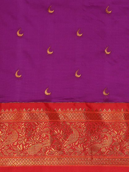 Chandani Purple & Red Soft Silk Chandrakor Paithani Saree