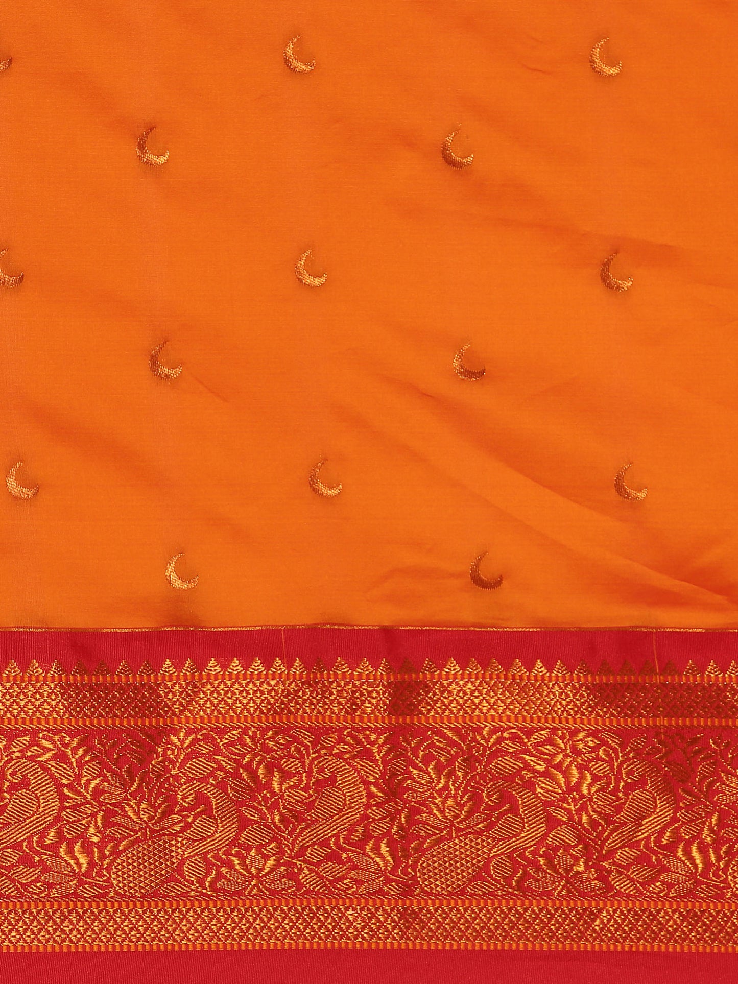 Chandani Orange & Red Soft Silk Chandrakor Paithani Saree