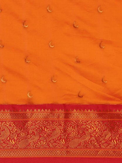 Chandani Orange & Red Soft Silk Chandrakor Paithani Saree