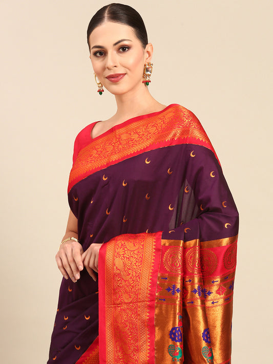 Chandani Maroon & Red Soft Silk Chandrakor Paithani Saree