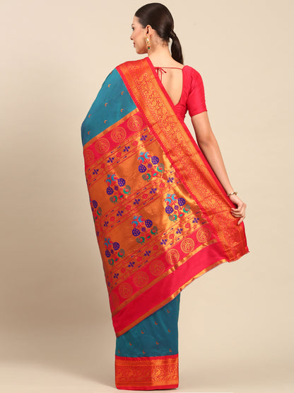 Chandani Rama & Red Soft Silk Chandrakor Paithani Saree